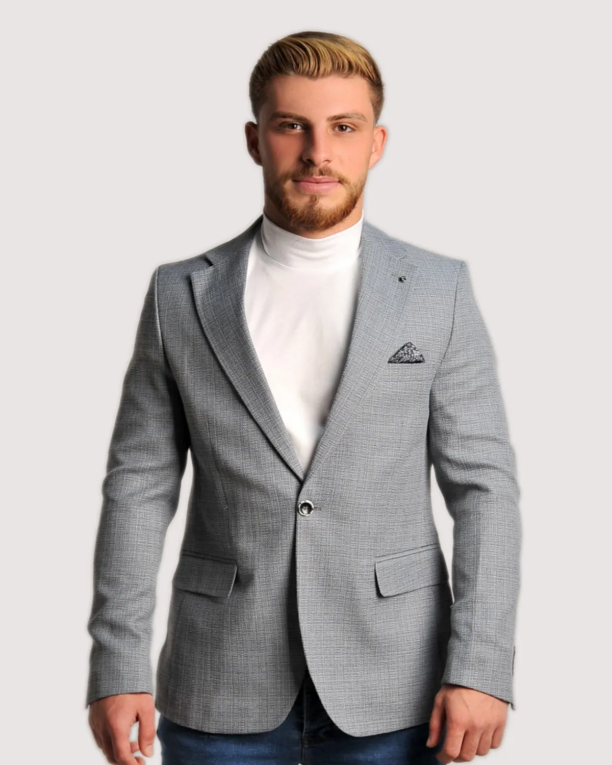 2H #24-01 Blue Tweed One Button Blazer