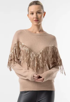 (3p. Pack) Brown Crew Neck Jumper with Fringe Detail