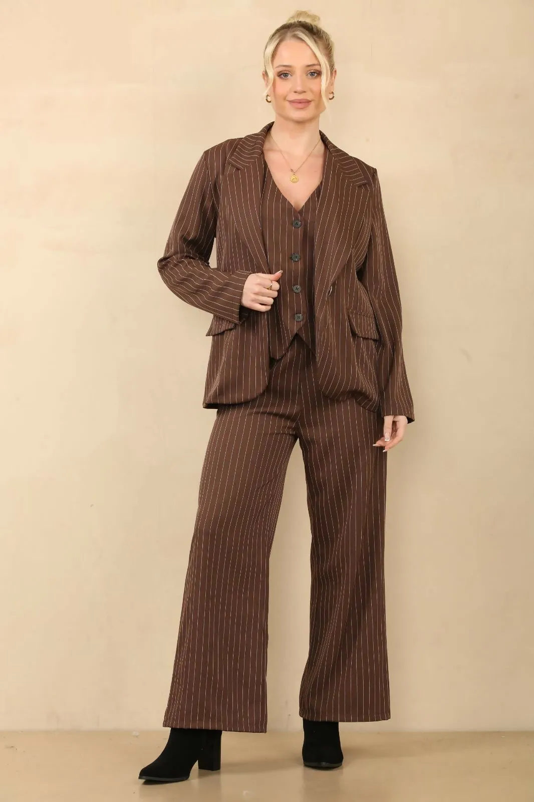 (3P. Pack) Pinstripe Three-Piece Suit Set