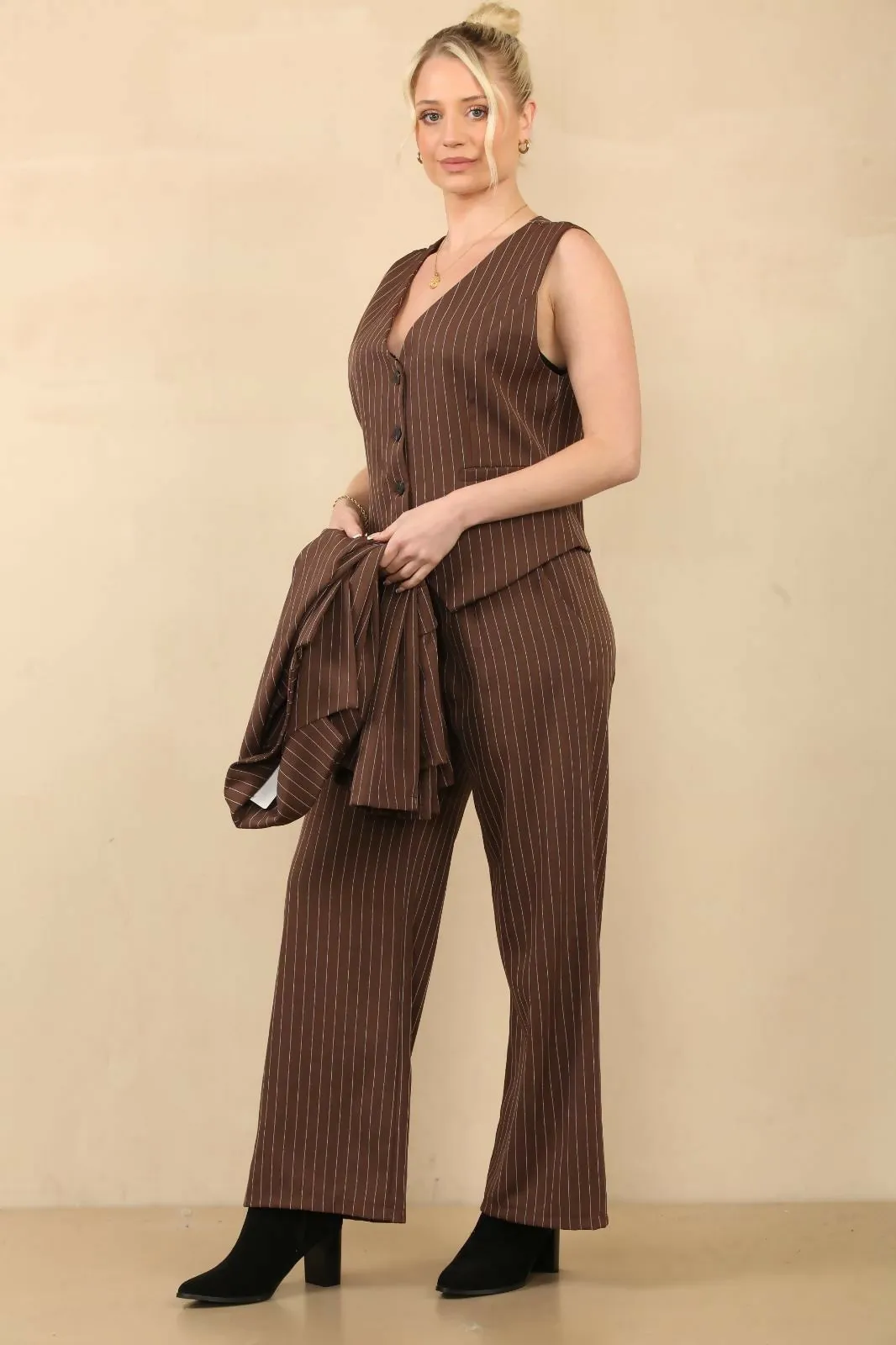 (3P. Pack) Pinstripe Three-Piece Suit Set