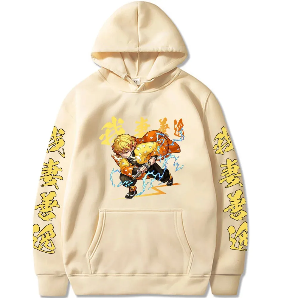 Anime Demon Slayer Hoodies Kamado Agatsuma Zenitsu Printed Y2k Plus Size