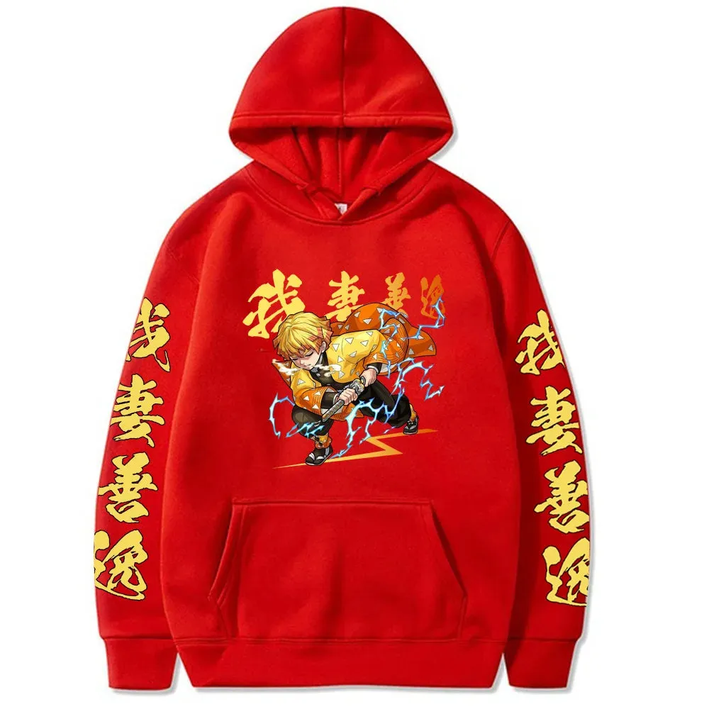 Anime Demon Slayer Hoodies Kamado Agatsuma Zenitsu Printed Y2k Plus Size