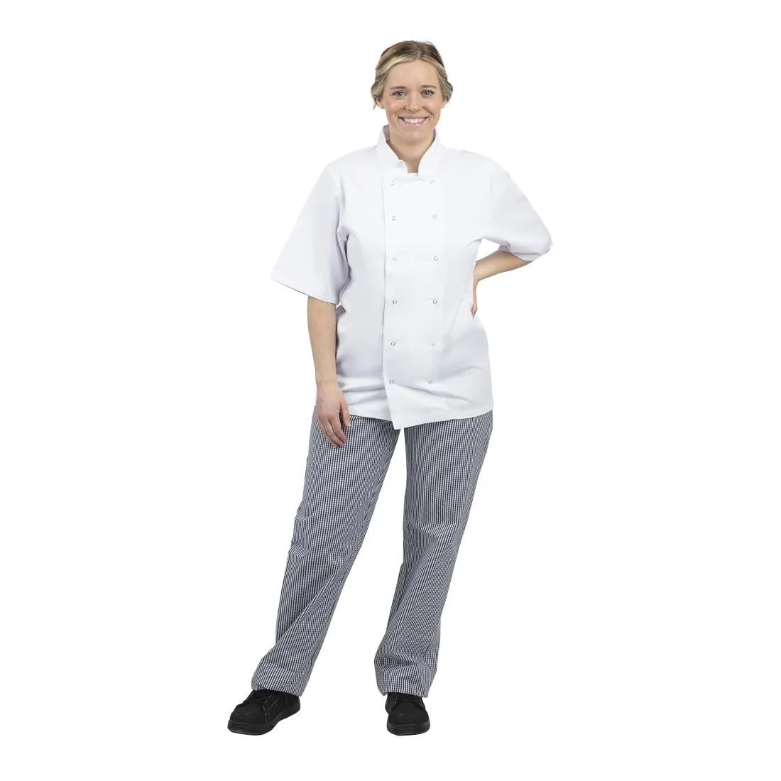 B311-M Whites Unisex Vegas Chefs Trousers Small Blue and White Check M