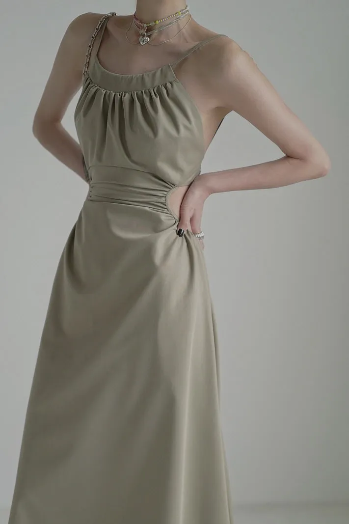 Backless Wool Dress with Waistless Suspender Design & Elegant Silhouette