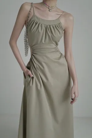 Backless Wool Dress with Waistless Suspender Design & Elegant Silhouette