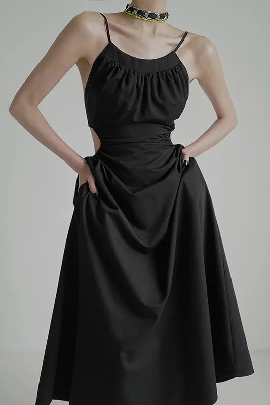 Backless Wool Dress with Waistless Suspender Design & Elegant Silhouette