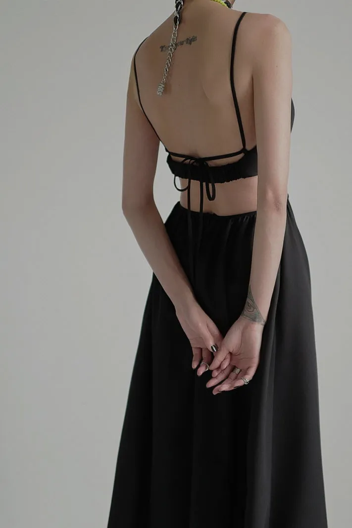 Backless Wool Dress with Waistless Suspender Design & Elegant Silhouette