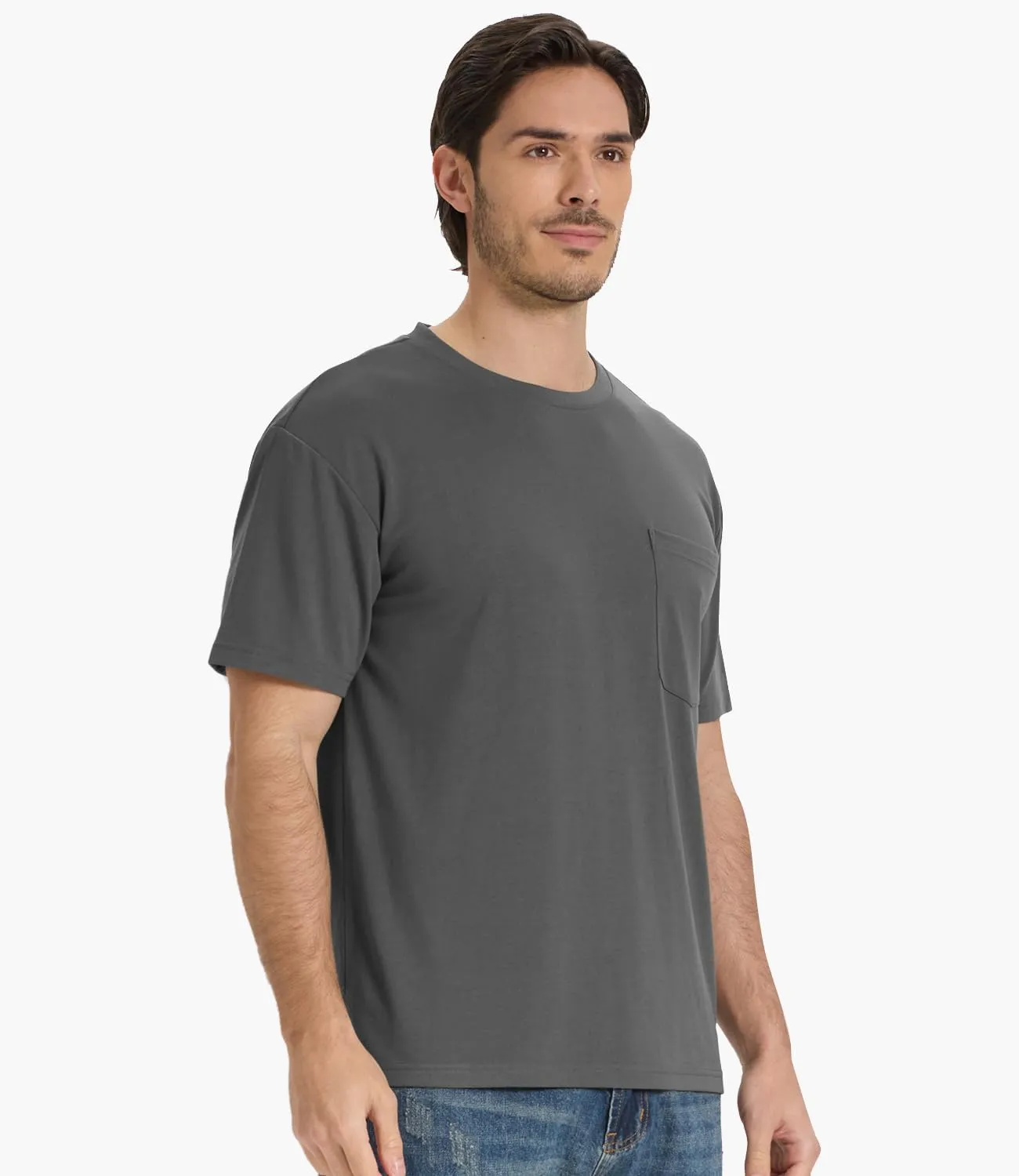 BAMBOO COOL Men's Pocket T-Shirts Heavy Weight Short Sleeve Tee Shirts Crew Neck Tshirt Soft Classic Undershirts for Men