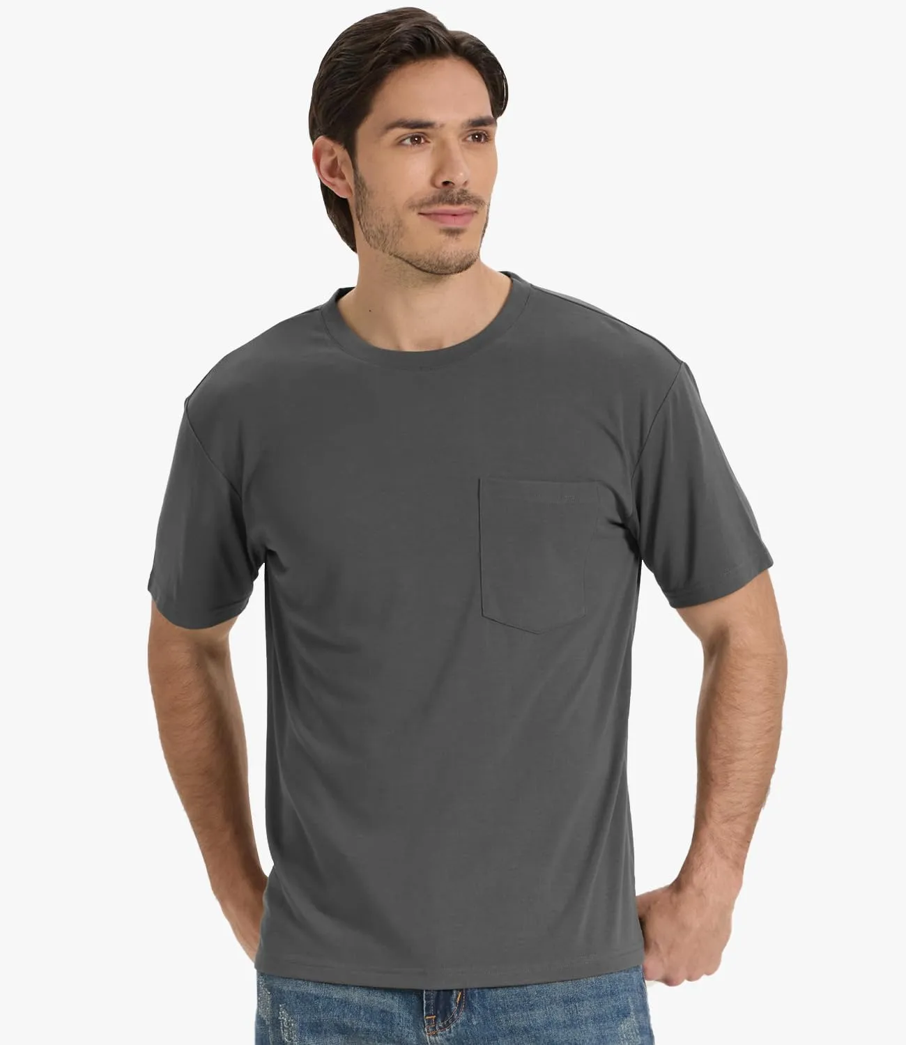 BAMBOO COOL Men's Pocket T-Shirts Heavy Weight Short Sleeve Tee Shirts Crew Neck Tshirt Soft Classic Undershirts for Men