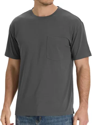 BAMBOO COOL Men's Pocket T-Shirts Heavy Weight Short Sleeve Tee Shirts Crew Neck Tshirt Soft Classic Undershirts for Men