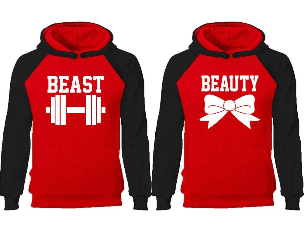 Beast & Beauty Couple Matching Raglan Hoodies – Comfortable Unisex Pullover | Sold Separately in Sizes & Colors