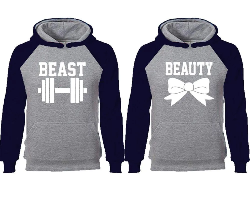 Beast & Beauty Couple Matching Raglan Hoodies – Comfortable Unisex Pullover | Sold Separately in Sizes & Colors