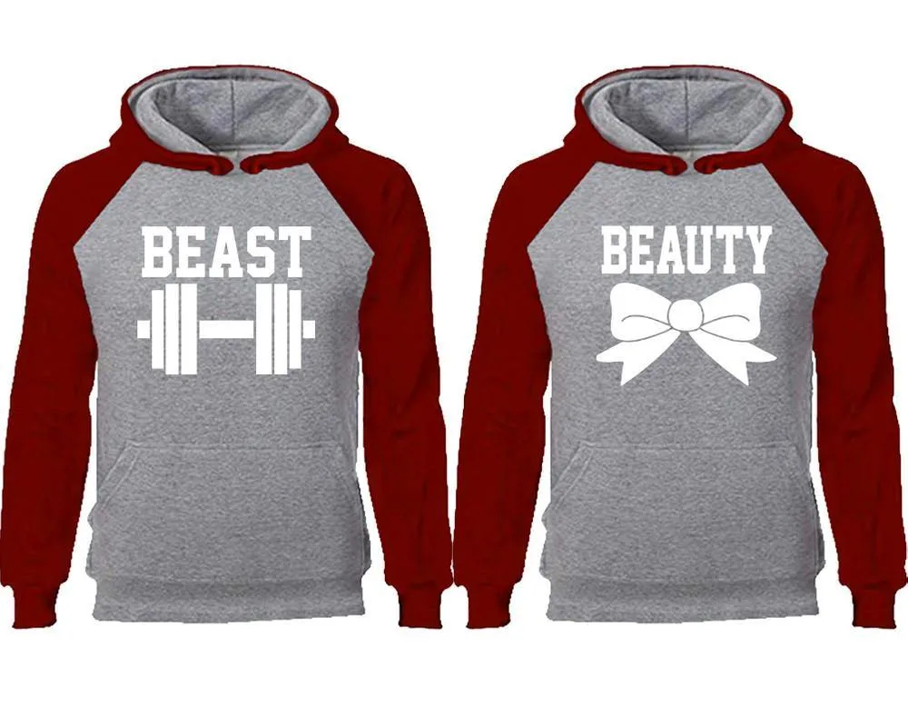 Beast & Beauty Couple Matching Raglan Hoodies – Comfortable Unisex Pullover | Sold Separately in Sizes & Colors