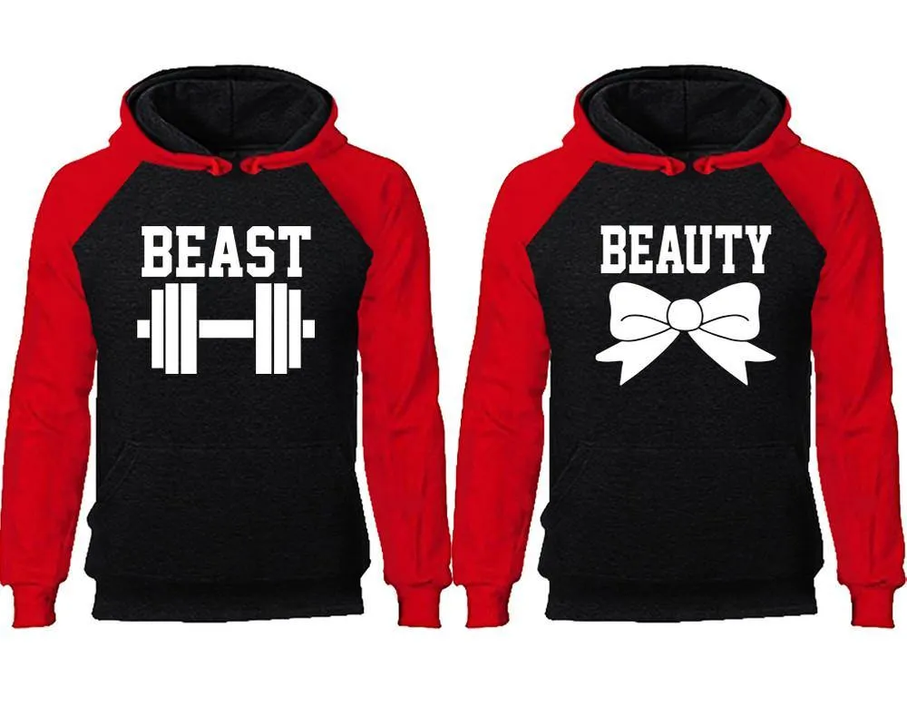 Beast & Beauty Couple Matching Raglan Hoodies – Comfortable Unisex Pullover | Sold Separately in Sizes & Colors