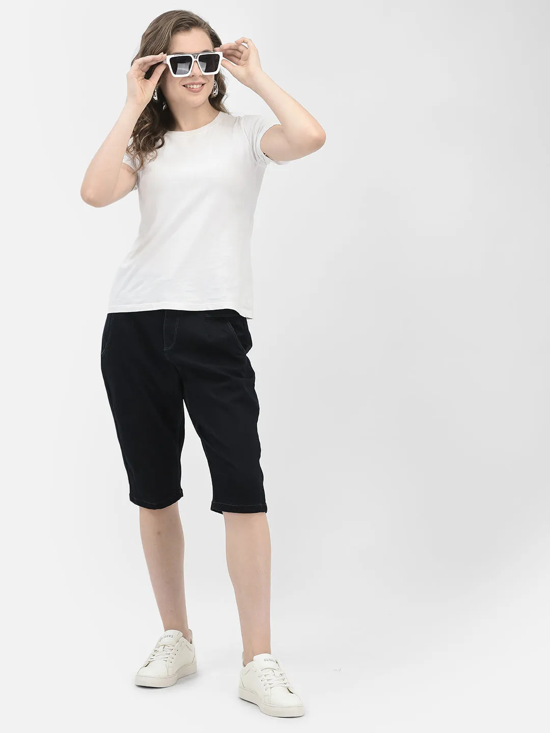 Black Stretchable Denim Shorts