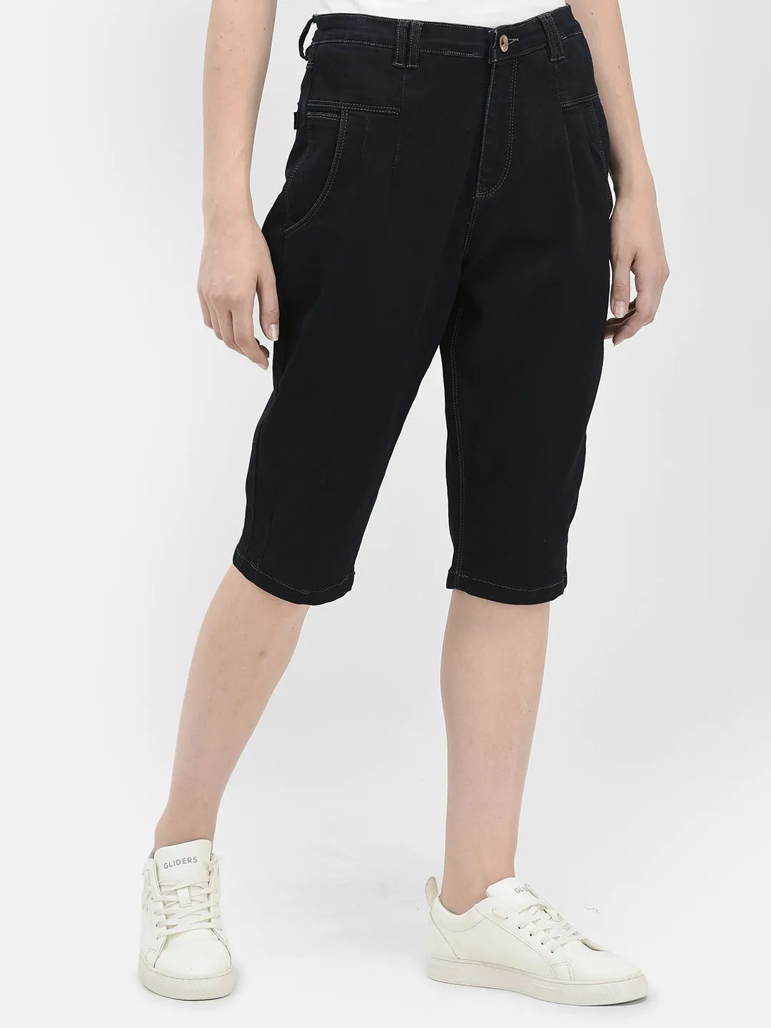 Black Stretchable Denim Shorts