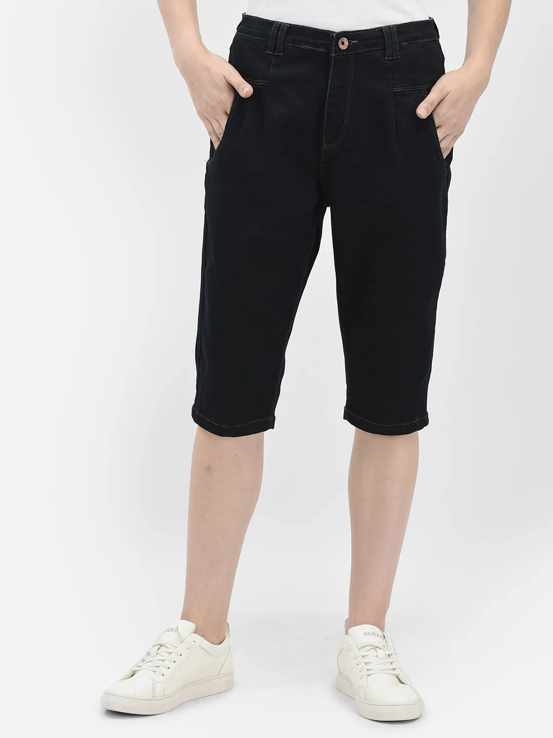 Black Stretchable Denim Shorts