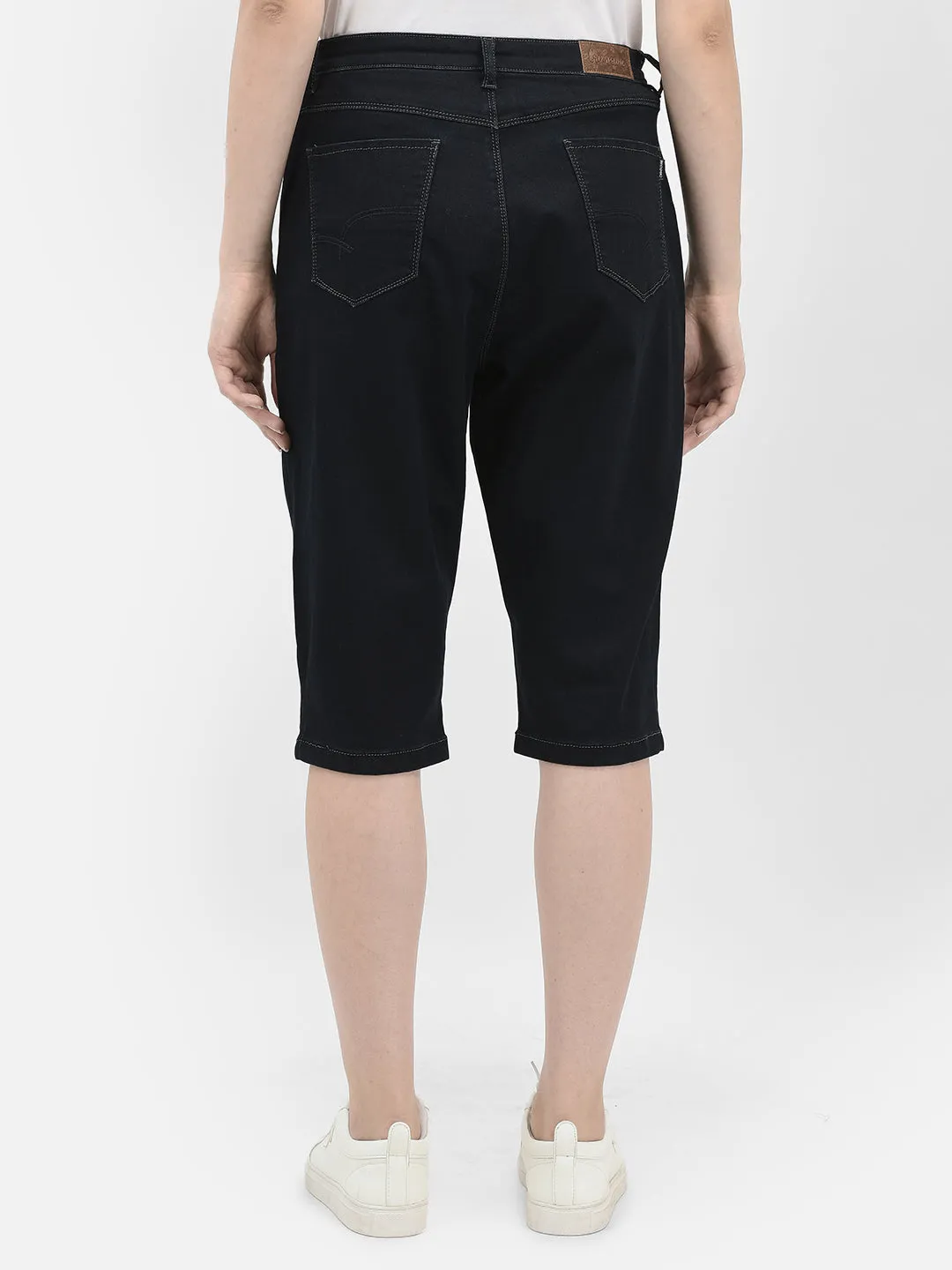 Black Stretchable Denim Shorts