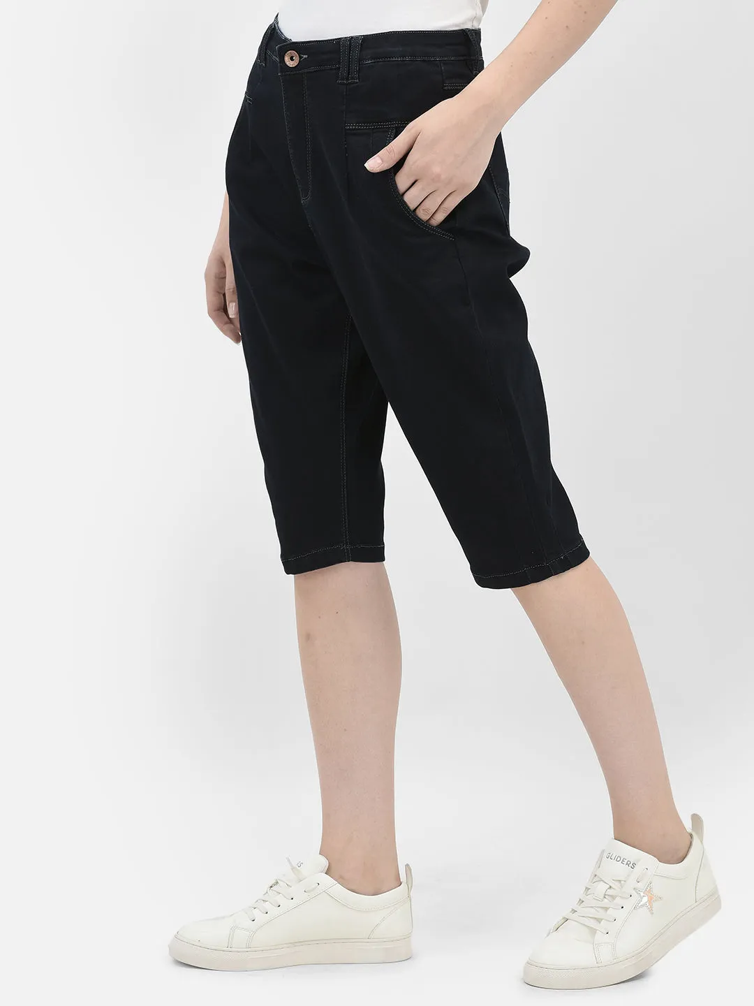 Black Stretchable Denim Shorts