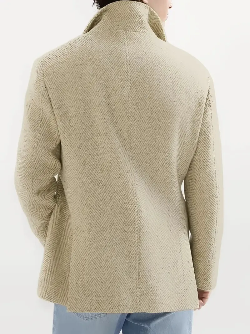 Casual herencolbert - Warm polyester, gestreepte reverskraag