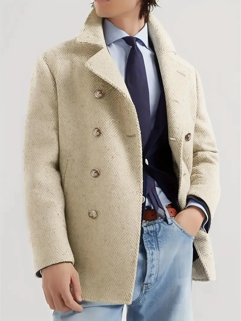 Casual herencolbert - Warm polyester, gestreepte reverskraag