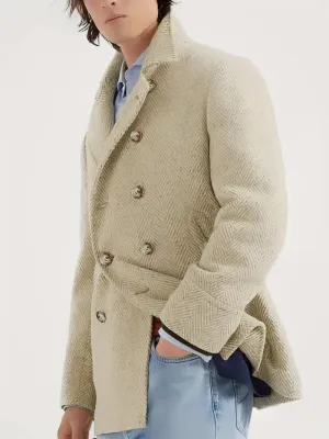 Casual herencolbert - Warm polyester, gestreepte reverskraag