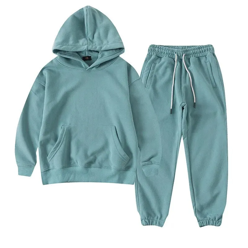 Cozy Unisex Kids Solid Color Hoodie Tracksuit for Autumn Adventures
