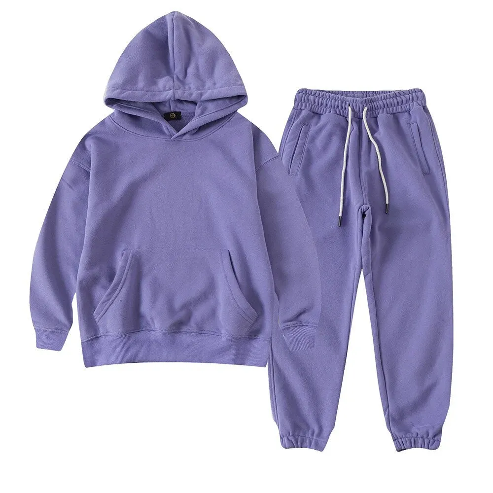 Cozy Unisex Kids Solid Color Hoodie Tracksuit for Autumn Adventures
