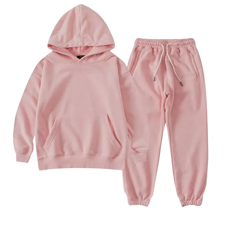 Cozy Unisex Kids Solid Color Hoodie Tracksuit for Autumn Adventures