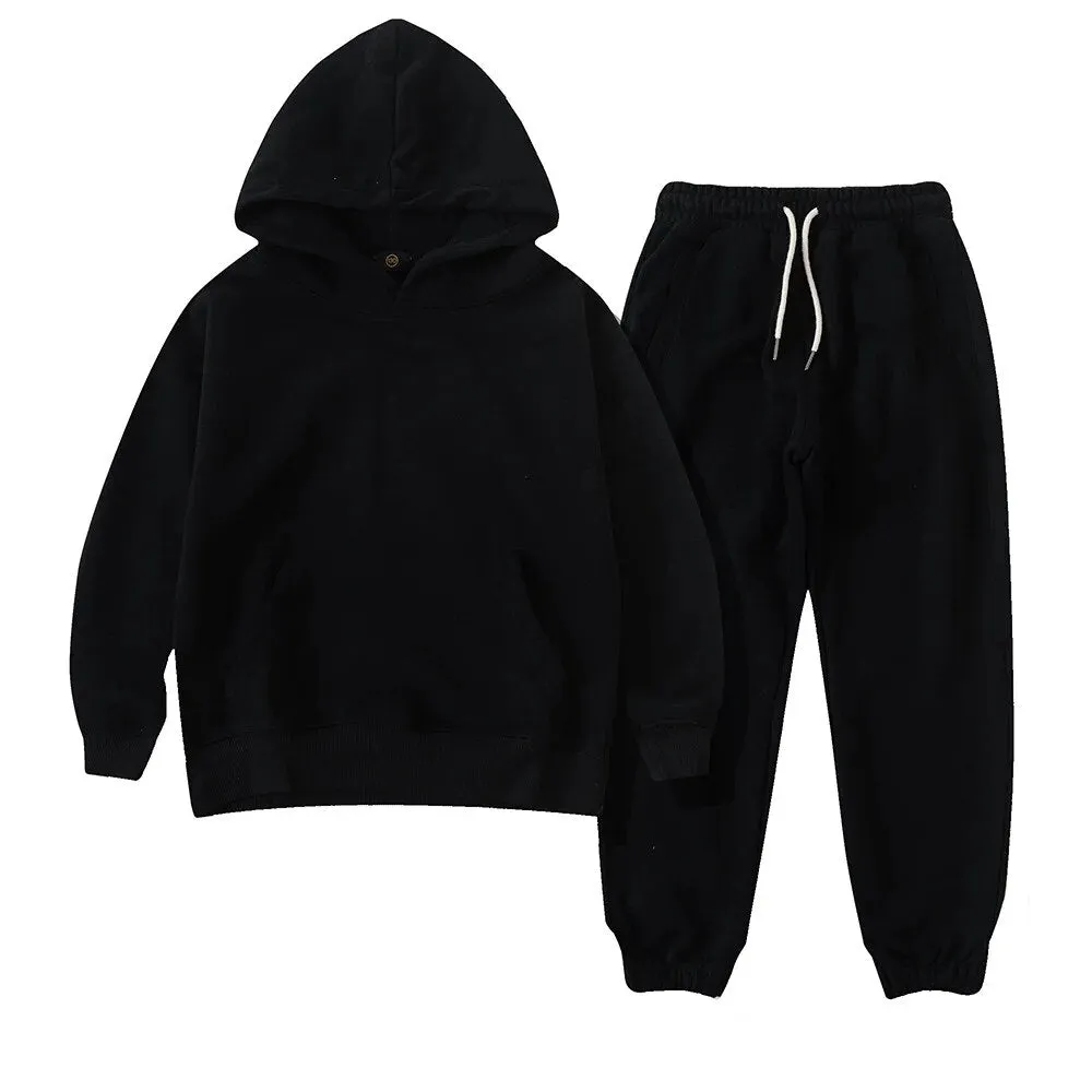 Cozy Unisex Kids Solid Color Hoodie Tracksuit for Autumn Adventures