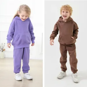 Cozy Unisex Kids Solid Color Hoodie Tracksuit for Autumn Adventures