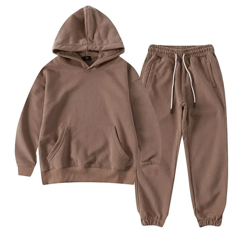 Cozy Unisex Kids Solid Color Hoodie Tracksuit for Autumn Adventures