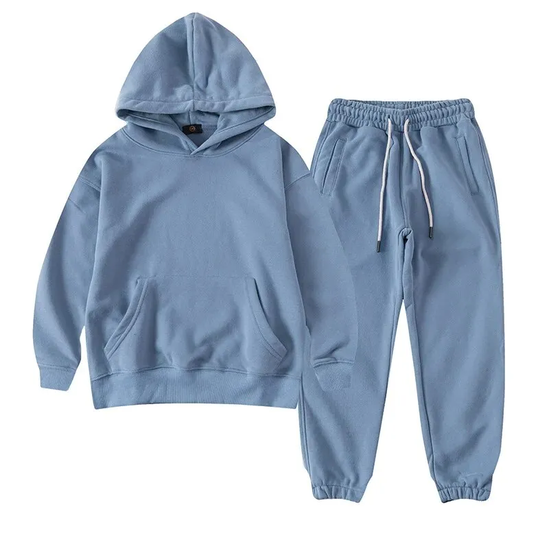 Cozy Unisex Kids Solid Color Hoodie Tracksuit for Autumn Adventures