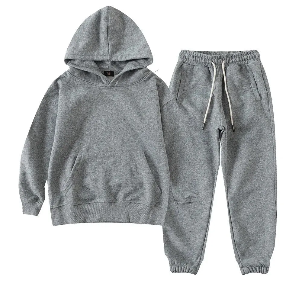 Cozy Unisex Kids Solid Color Hoodie Tracksuit for Autumn Adventures