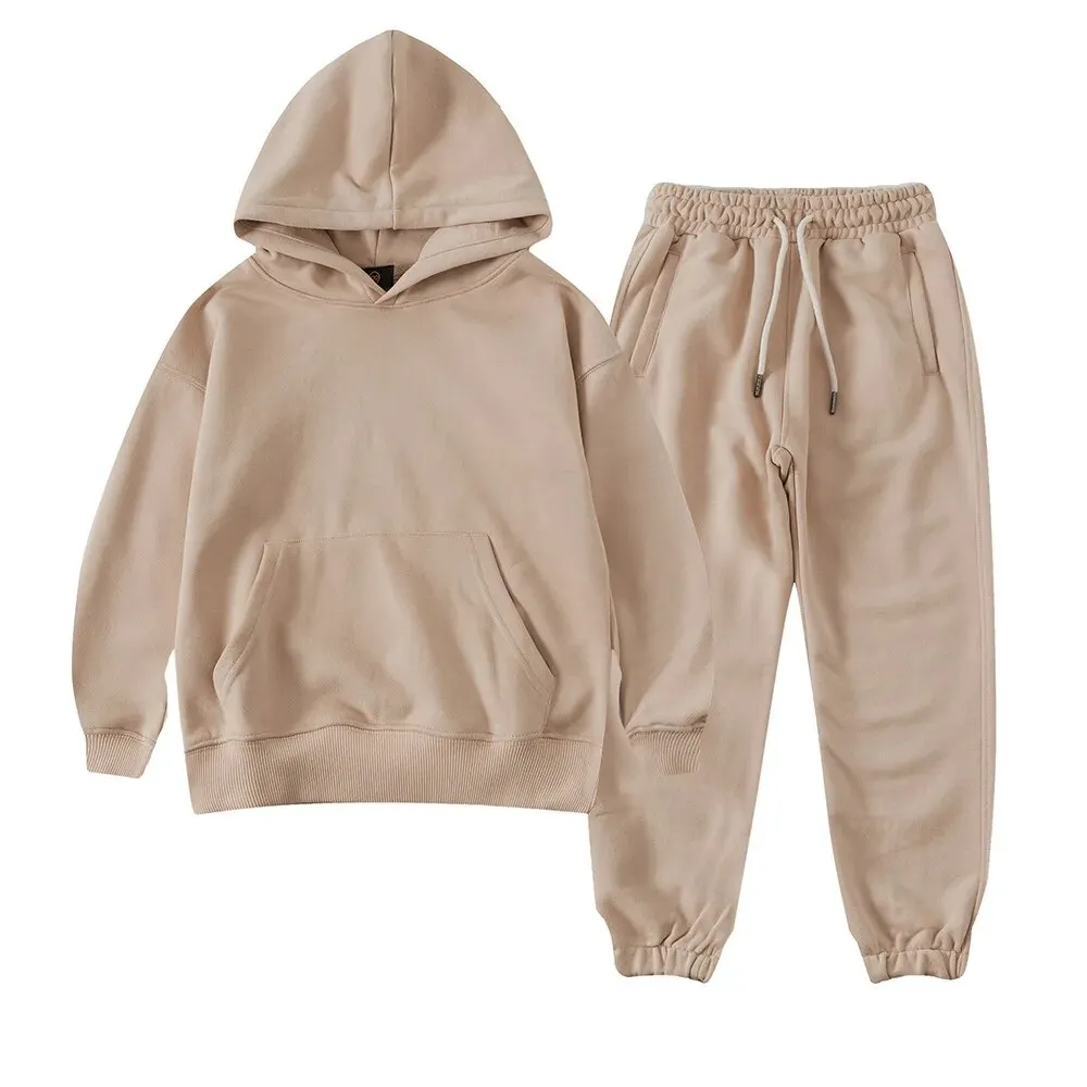 Cozy Unisex Kids Solid Color Hoodie Tracksuit for Autumn Adventures