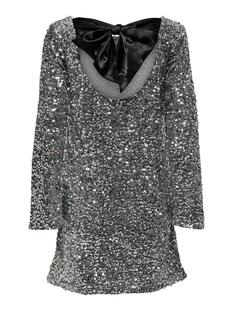 Dance All Night Sequin Back Tie Up Bow Loose Mini Cute Dress
