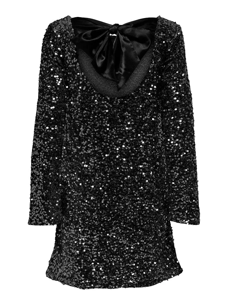 Dance All Night Sequin Back Tie Up Bow Loose Mini Cute Dress