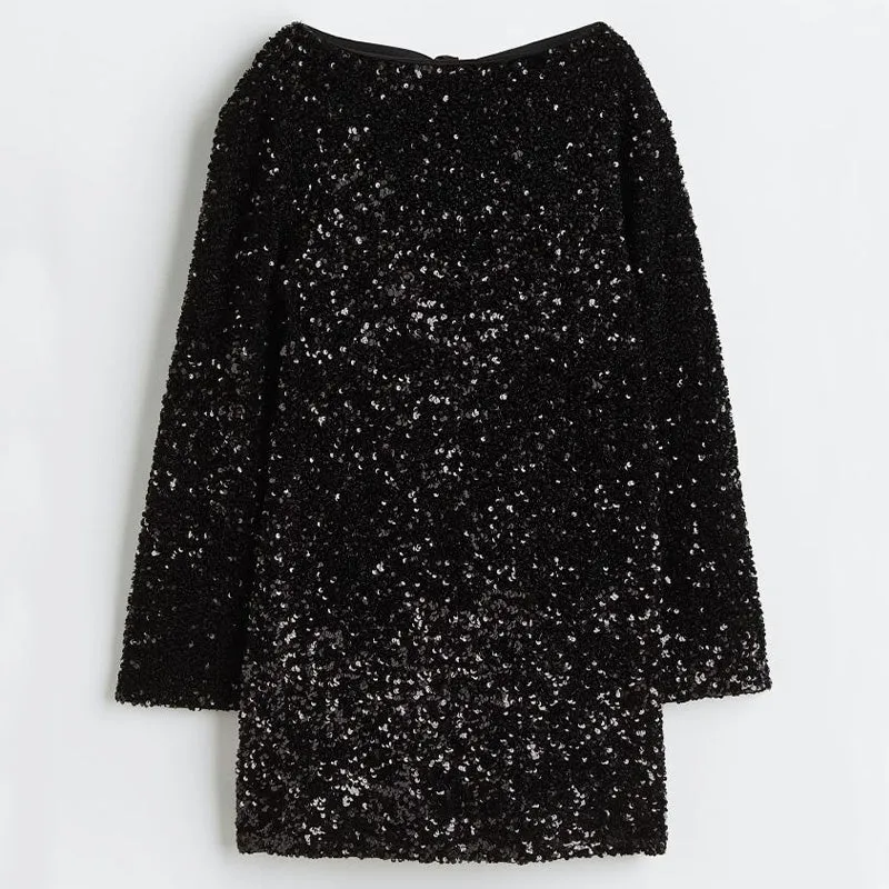 Dance All Night Sequin Back Tie Up Bow Loose Mini Cute Dress