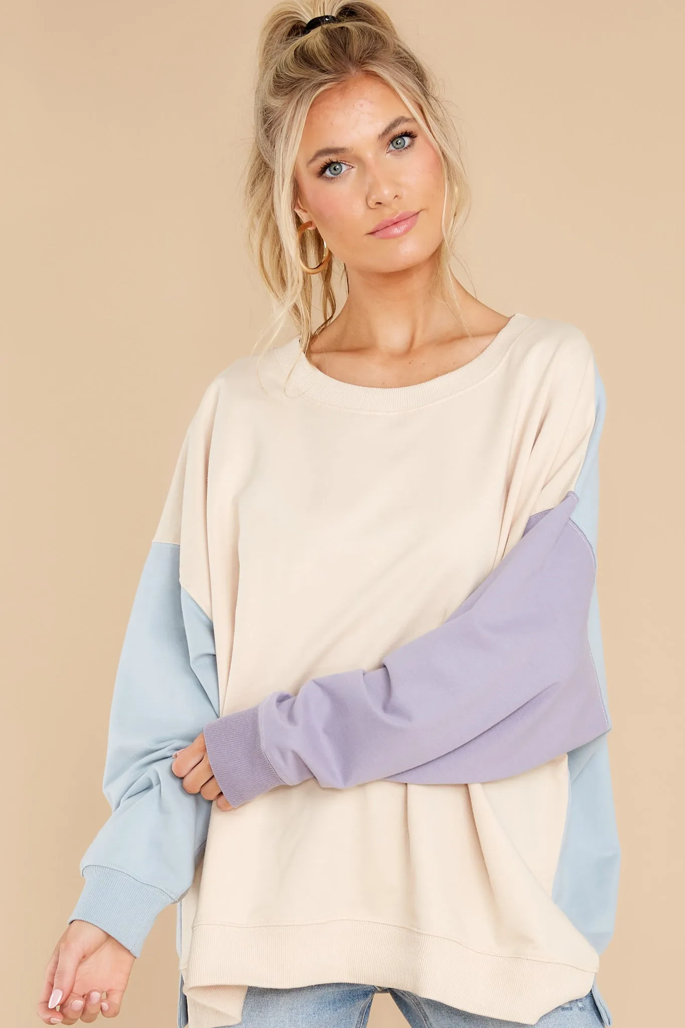 Energized Feeling Taupe Colorblock Sweatshirt