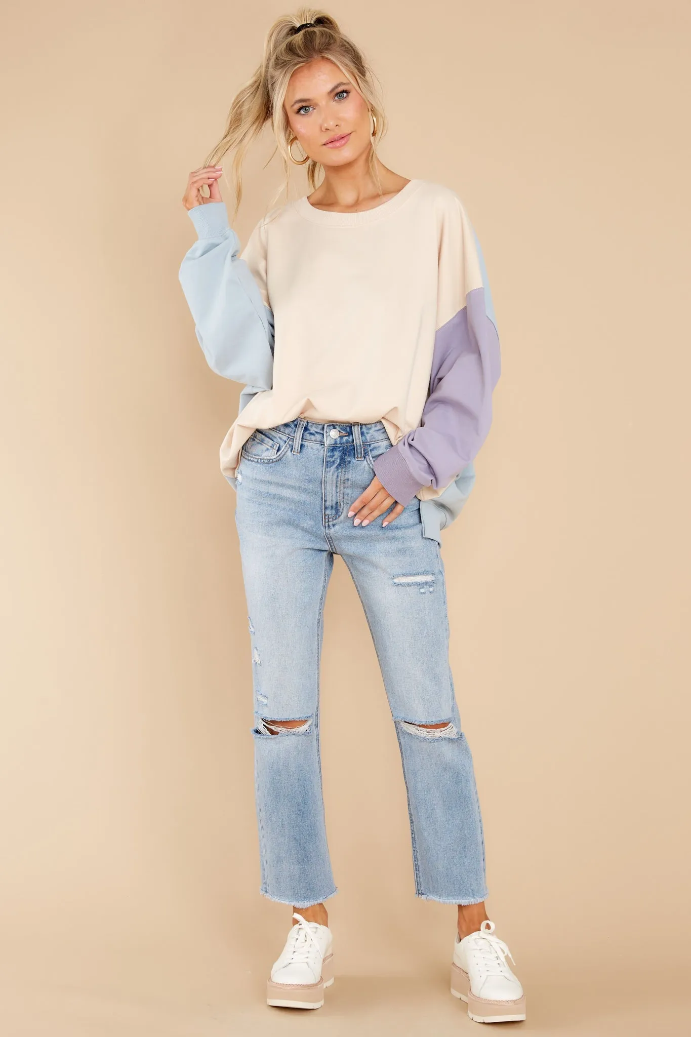 Energized Feeling Taupe Colorblock Sweatshirt