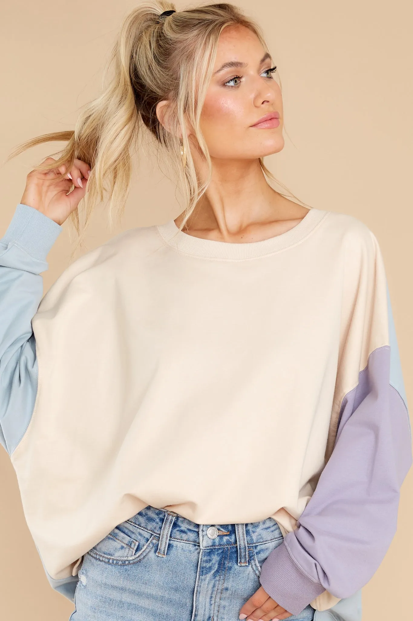 Energized Feeling Taupe Colorblock Sweatshirt