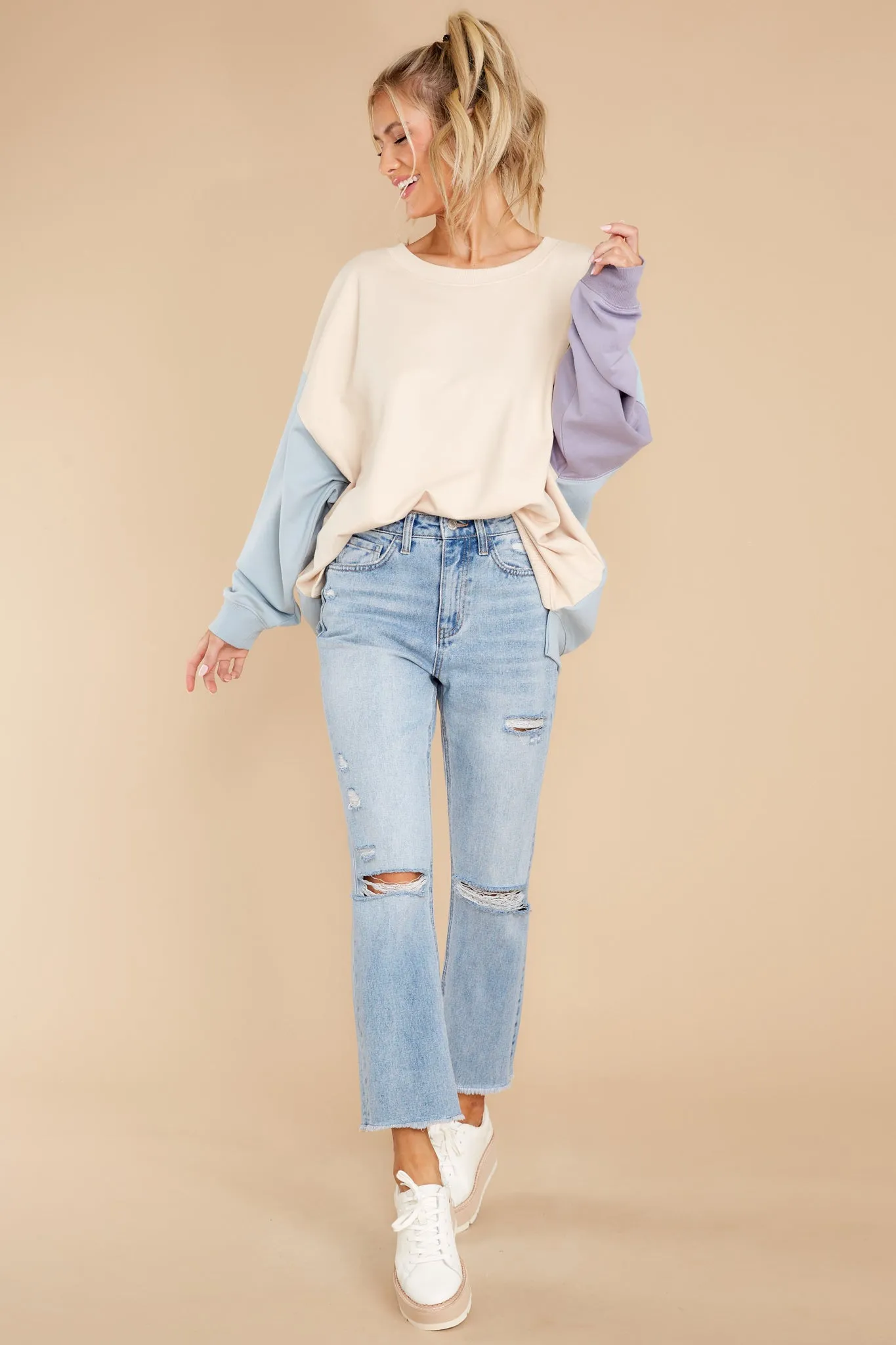 Energized Feeling Taupe Colorblock Sweatshirt