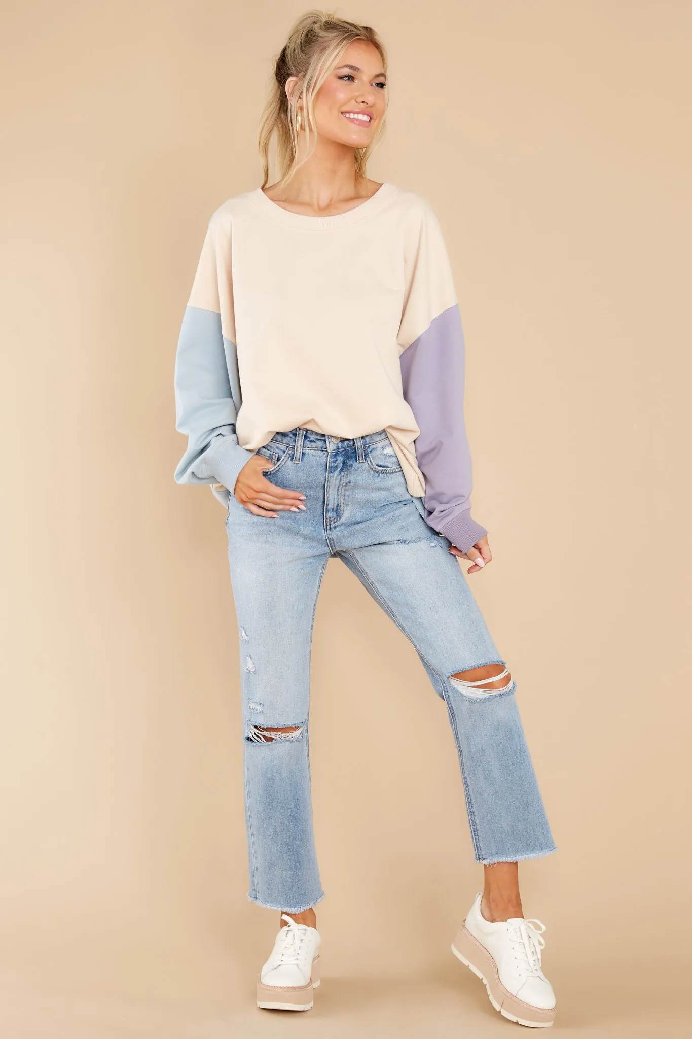 Energized Feeling Taupe Colorblock Sweatshirt