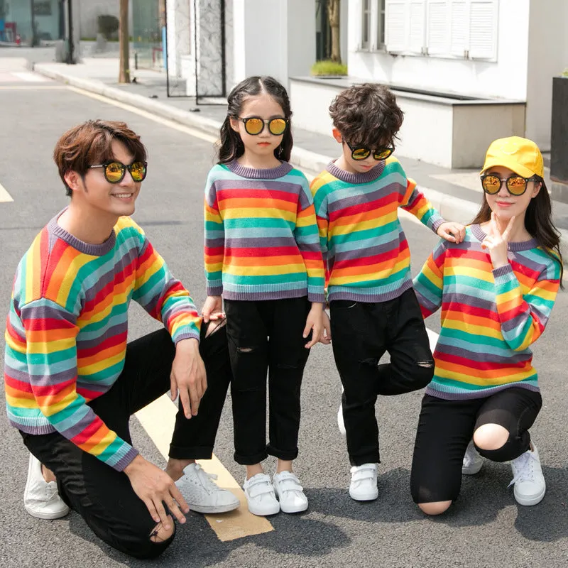 Family Matching Rainbow Striped Sweater