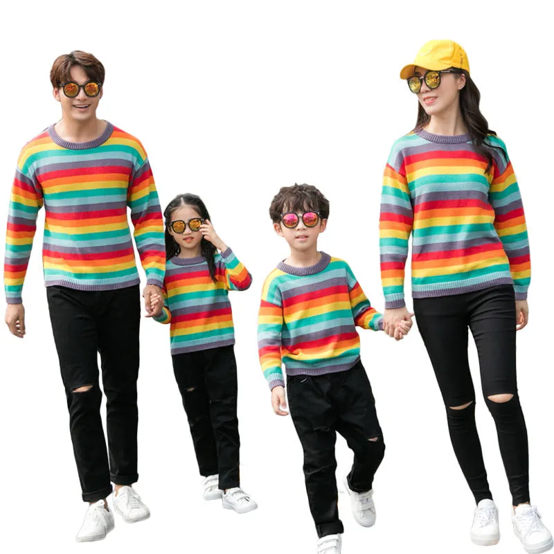 Family Matching Rainbow Striped Sweater