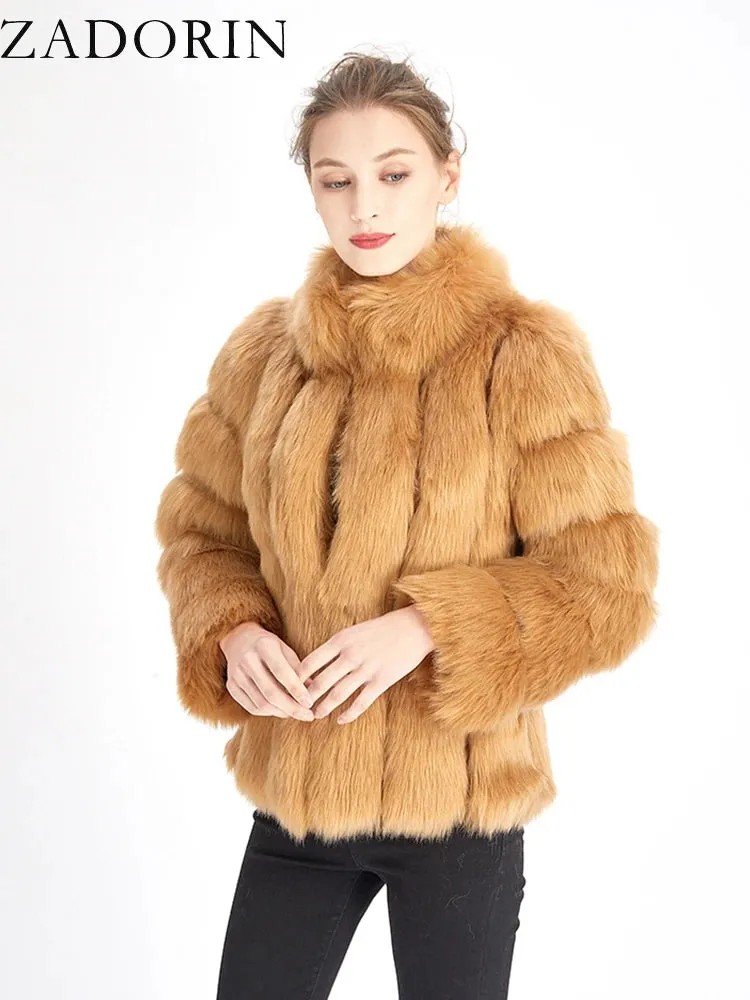 Faux Fur Winter Jackets for  Women & Girls - Luxury Thick, Warm, Stand-Up Collar Fur Jackets