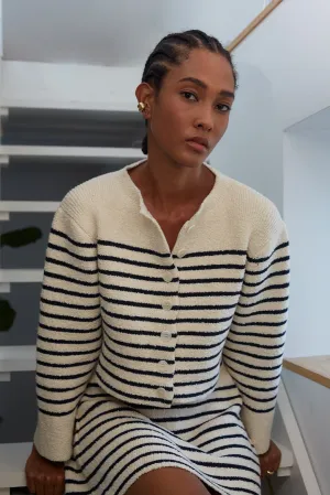 Faye Striped Cardigan-Ivory & Navy