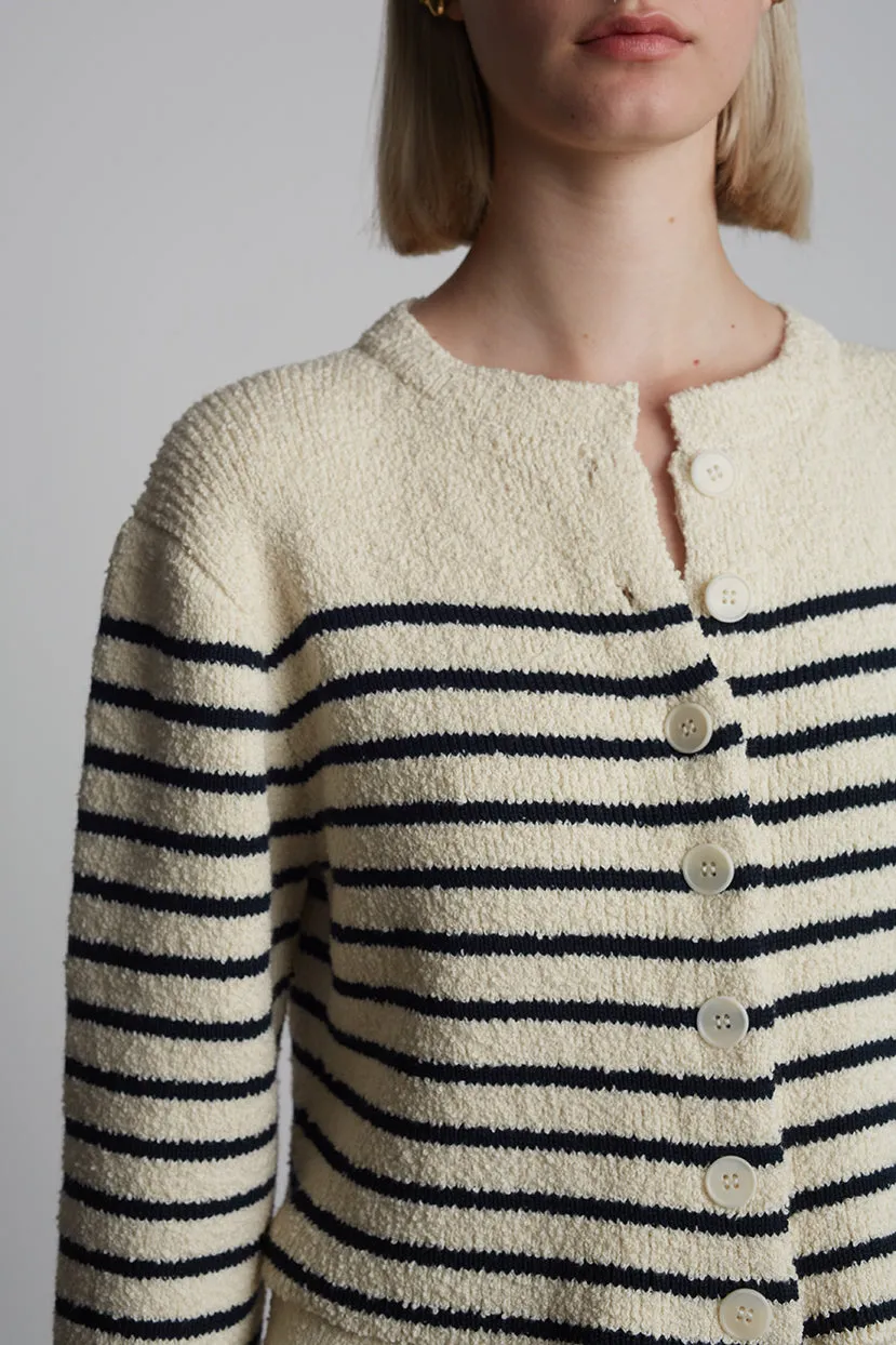 Faye Striped Cardigan-Ivory & Navy