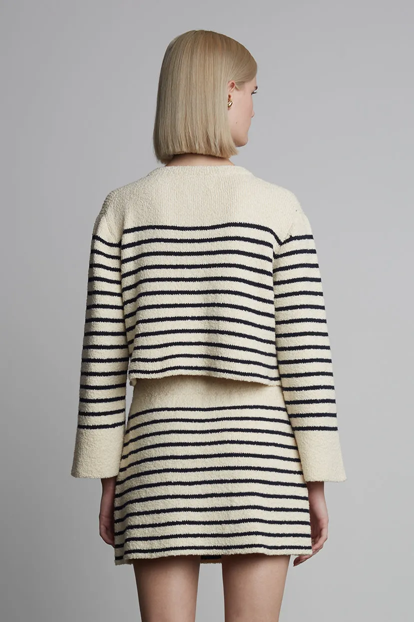 Faye Striped Cardigan-Ivory & Navy