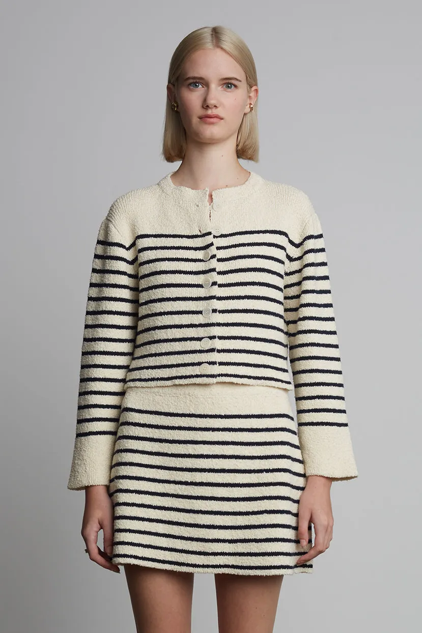 Faye Striped Cardigan-Ivory & Navy
